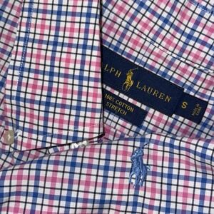Polo Ralph Lauren Long Sleeve Button Down Cotton Stretch Men's S Blue Pink Plaid